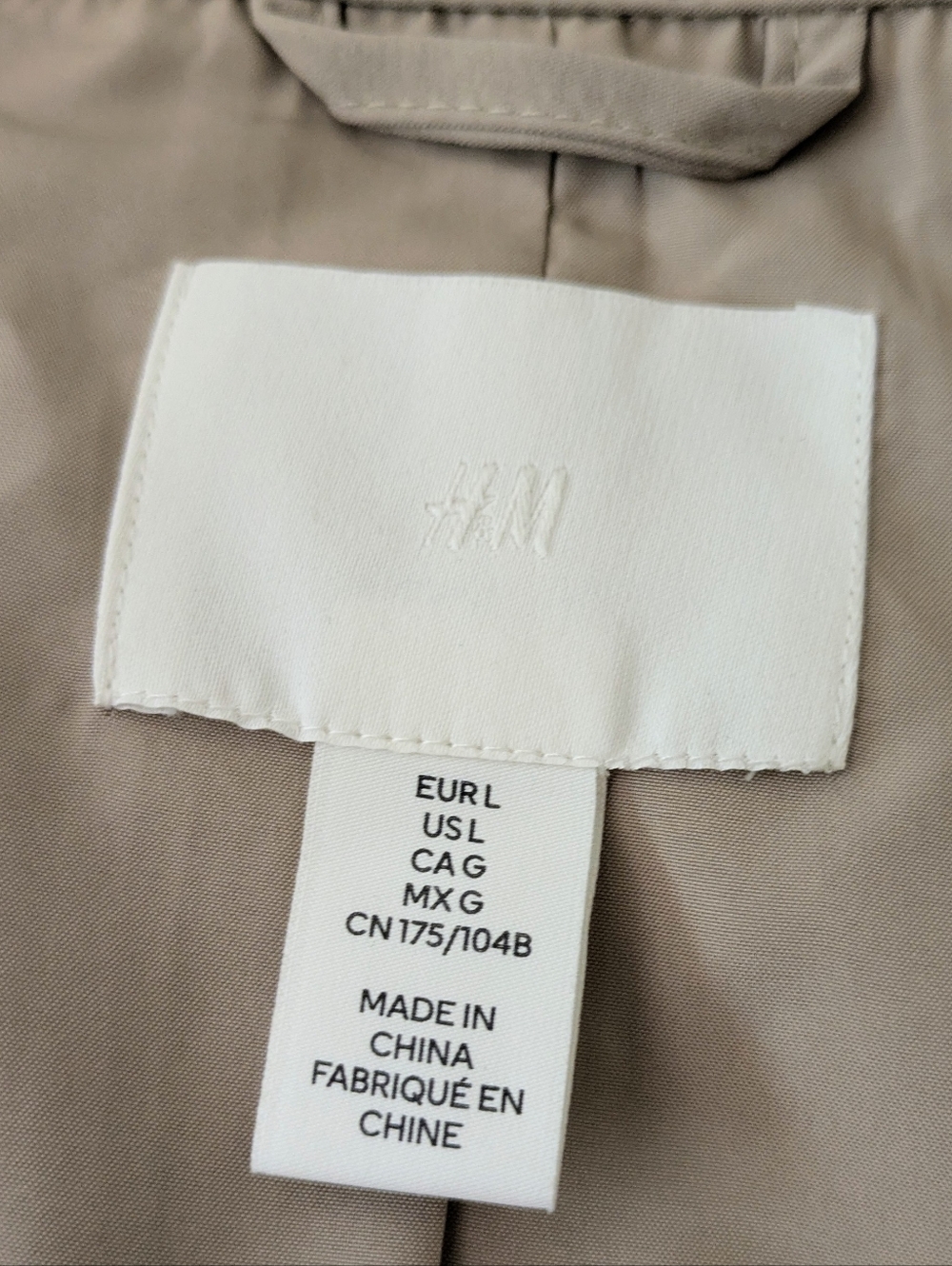 H&M Classic Double-Breasted Tan Trench Coat Sz L - Picture 7 of 8